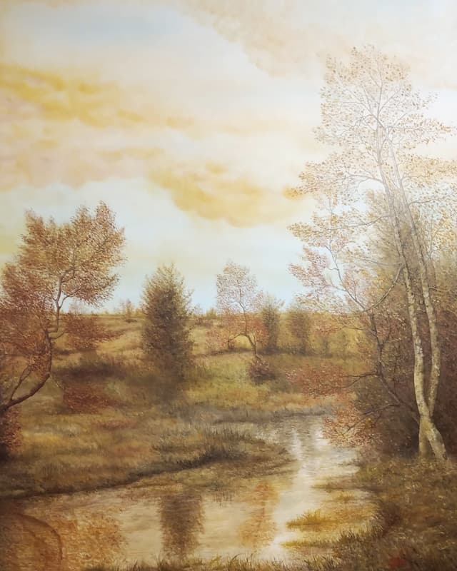 Riflessi dorati su paesaggio palustre - Olio su tela 120x150